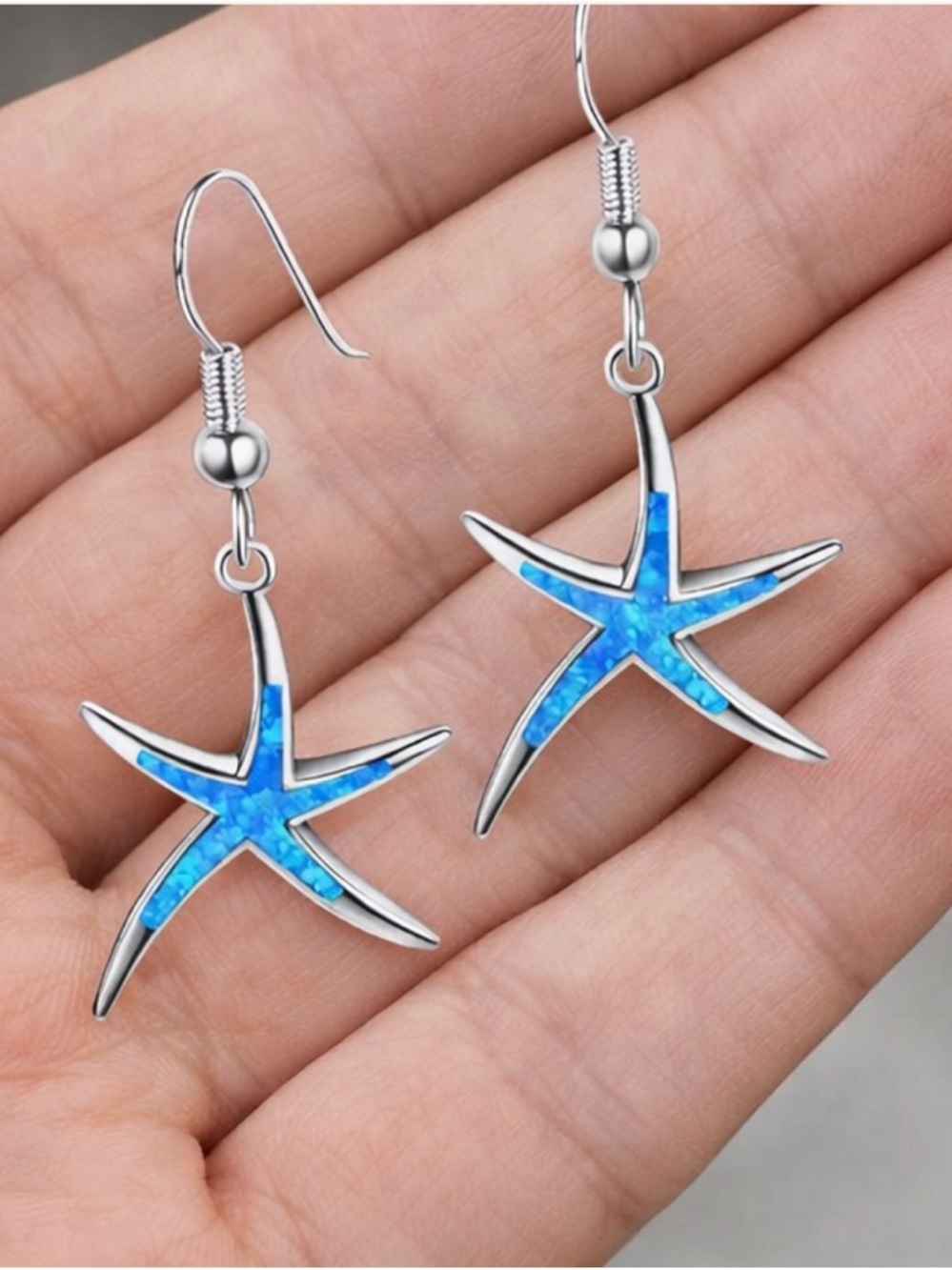 NWT Blue Opal Starfish Dangle Earrings Sterling Silver Boho Coastal Beach